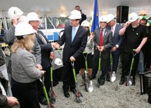 Gov. Dannel Malloy celebrates the busway's groundbreaking. Photo courtesy of DOT.