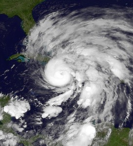 Hurricane Sandy. Photo courtesy of NOAA Environmental Visualization Lab via Wikipedia.